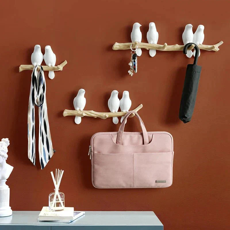 Vogellijn Houten Kapstok met Decoratief Vogelontwerp voor Wand - Afbeelding 3
