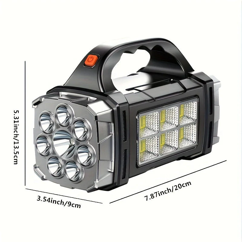 Superheldere LED Zoeklamp – Oplaadbare Powerbank met USB en Zonne-energie voor Outdoor Avonturen