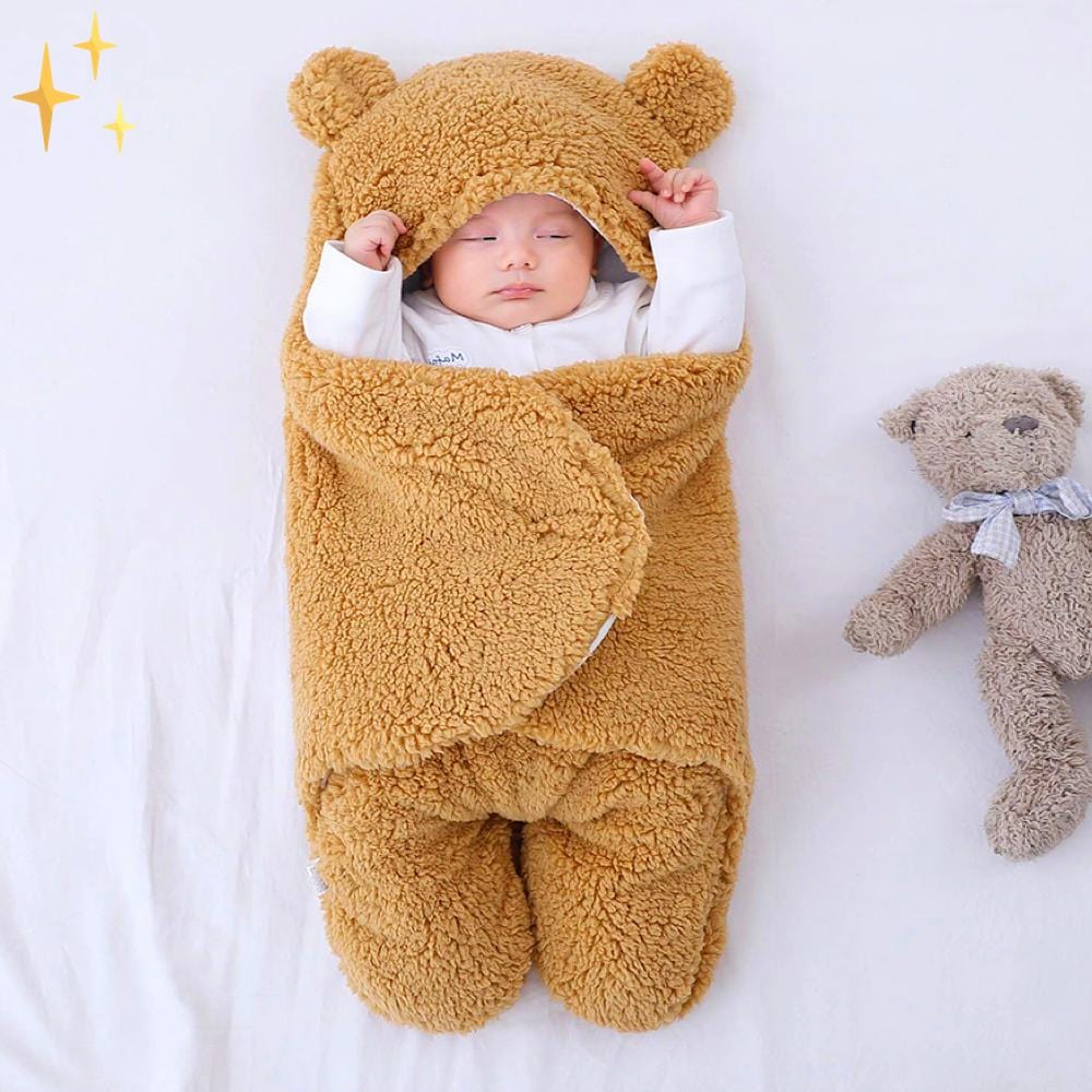 Superzachte slaapzak wikkeldeken in teddybeer-vorm met oortjes voor baby’s van 0-6 maanden