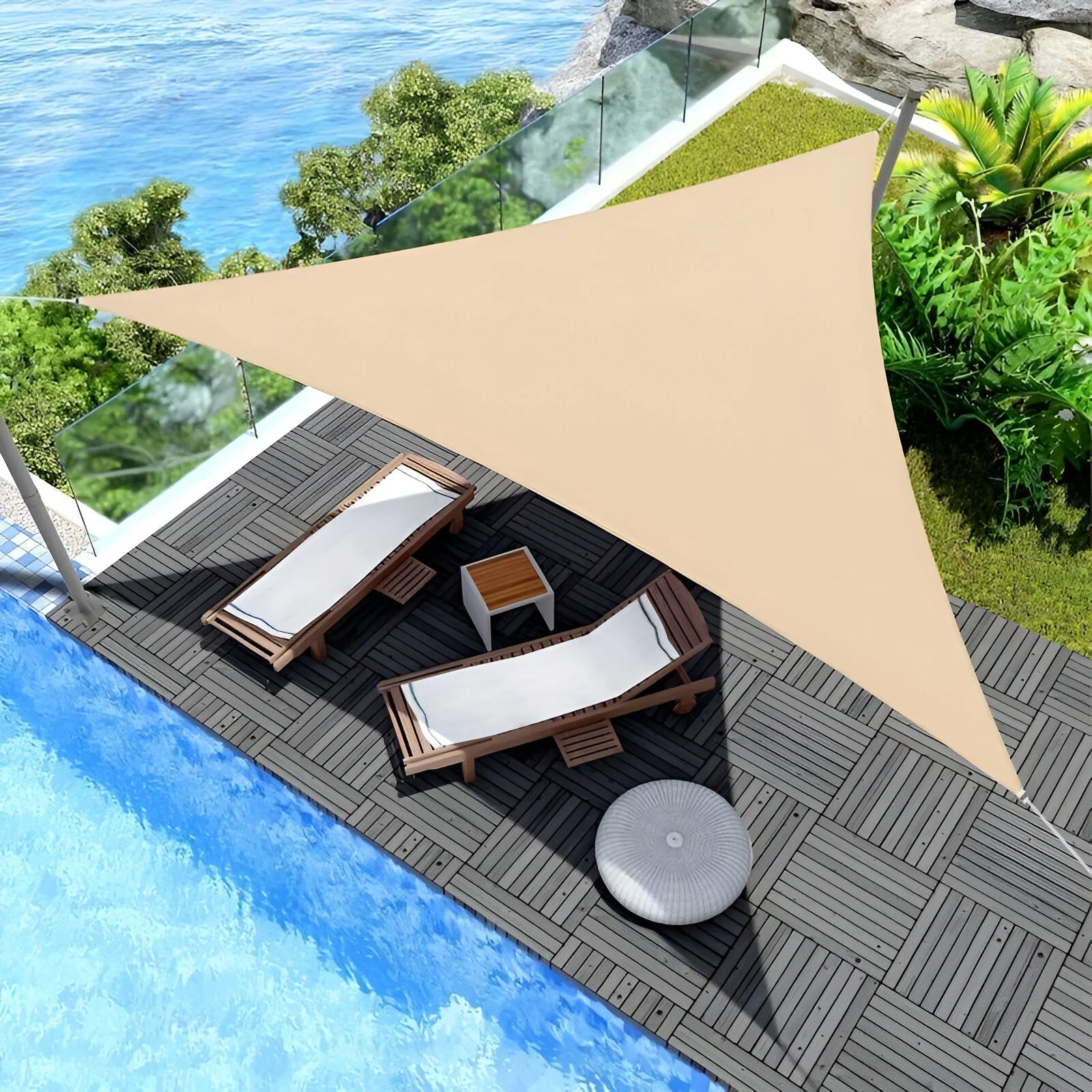 ZonVeil TriShade – Driehoekig Waterdicht Schaduwdoek met UV-bescherming voor Buiten