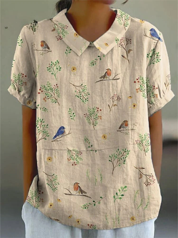 NatuurCharme Dameshemd met Vogel- en Takkenprint