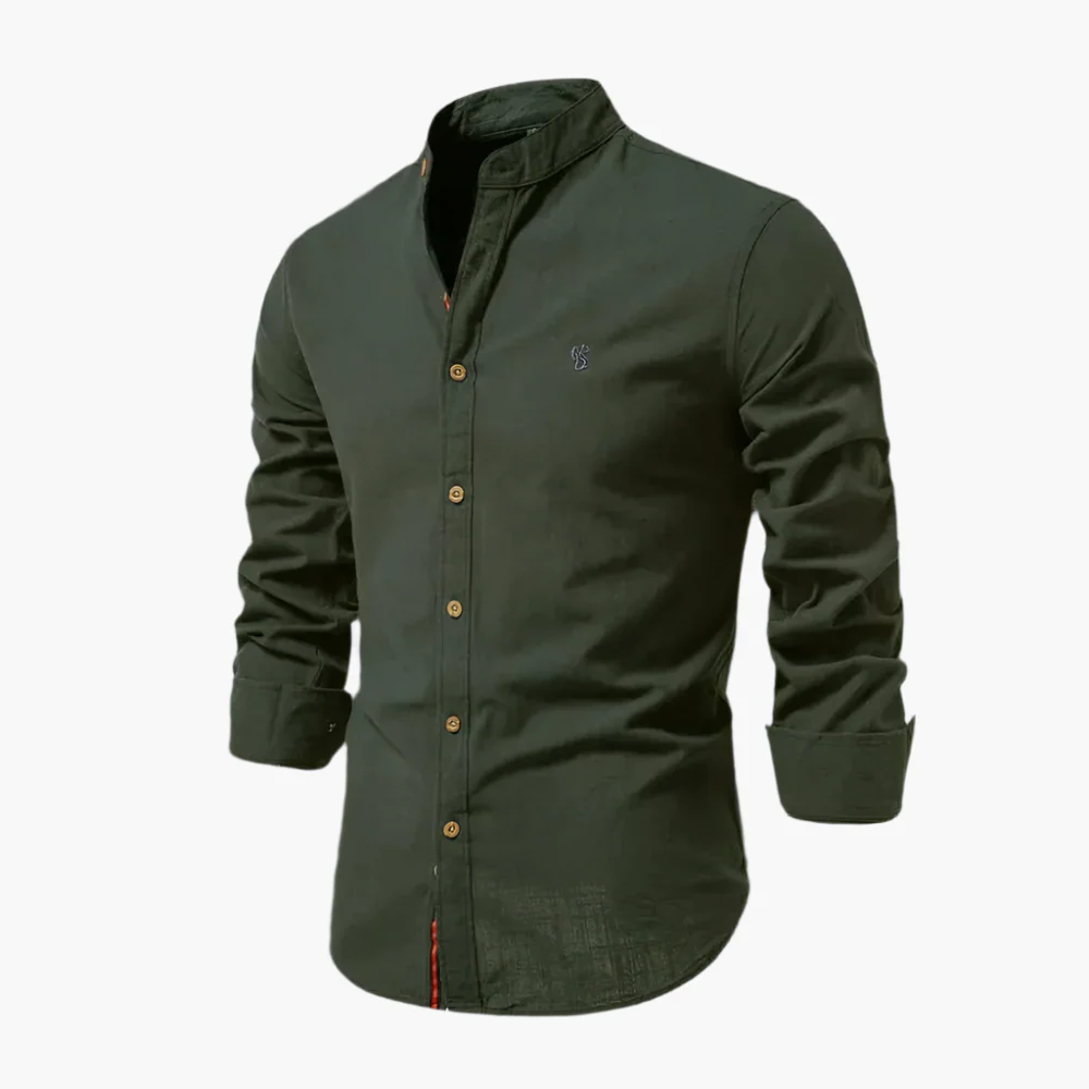 Herenoverhemd met Mao-kraag – Moderne Lange Mouwen Stijlshirt