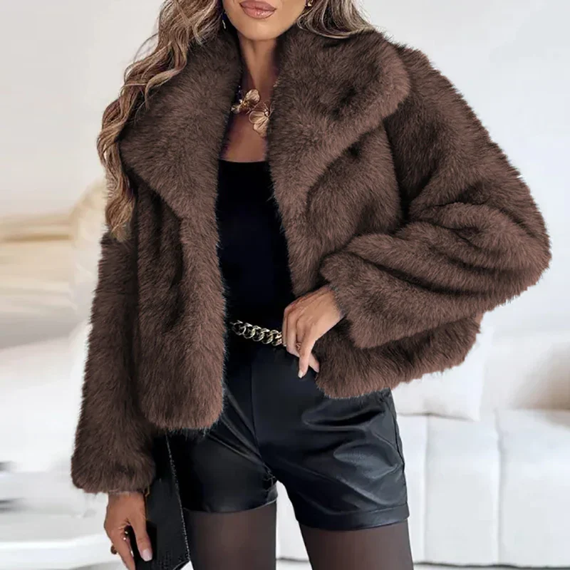 Fluffy Chic Dames Jas – Korte Faux Bontjas voor Herfst en Winter - Afbeelding 3