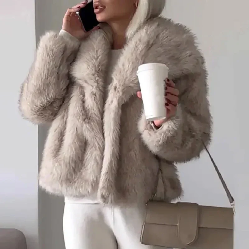 Fluffy Chic Dames Jas – Korte Faux Bontjas voor Herfst en Winter - Afbeelding 2
