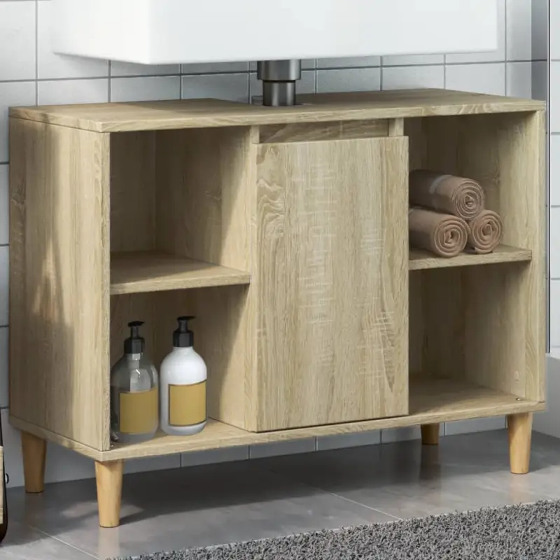Badkamerkaptafel in bewerkt hout met Veel Opbergruimte