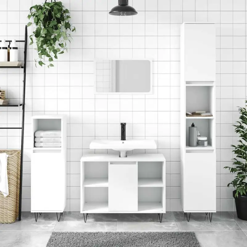 Badkamerkaptafel met ijzeren poten en bewerkt hout voor opbergruimte