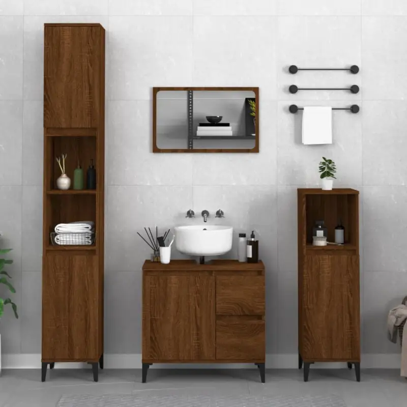 Badkamermeubelset met opbergruimte en duurzame bewerkte hout materialen