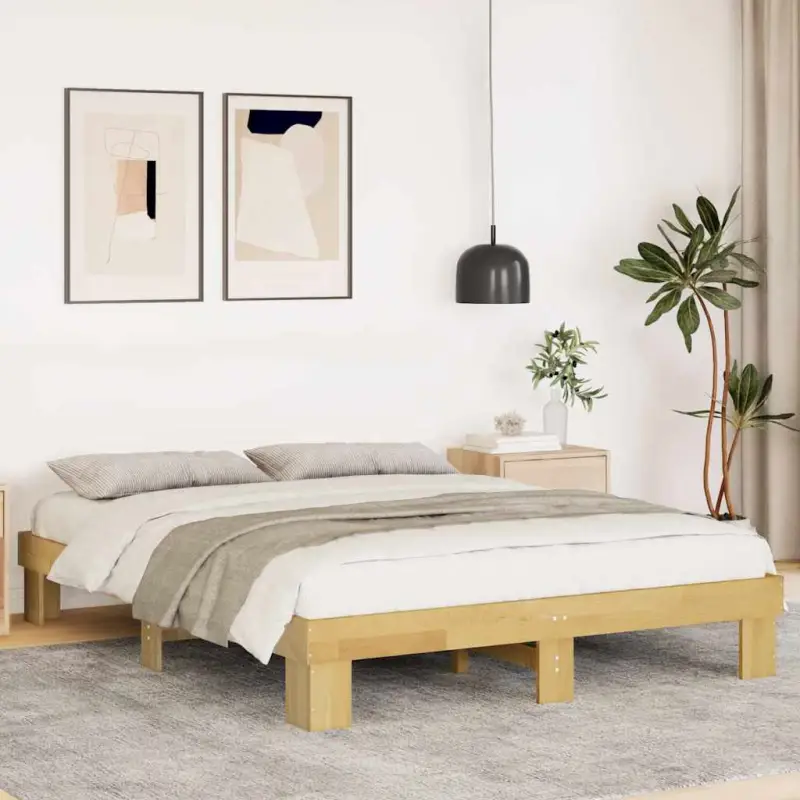 Bedframe van massief eikenhout met extra opbergruimte