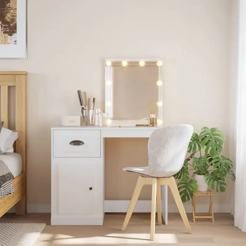 Bewerk hout kaptafel met spiegel en LED-verlichting voor de slaapkamer