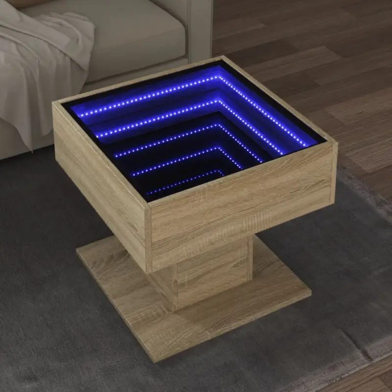 Bewerk hout salontafel met LED-Infinity Spiegel voor elke ruimte