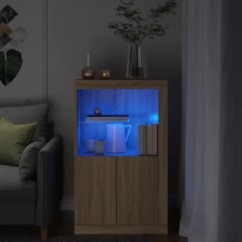 Bijzetkast met RGB LED-verlichting van bewerkt hout
