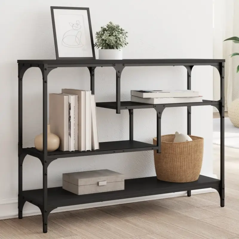 Bijzettafel wandmodel met bewerkt hout en metalen frame