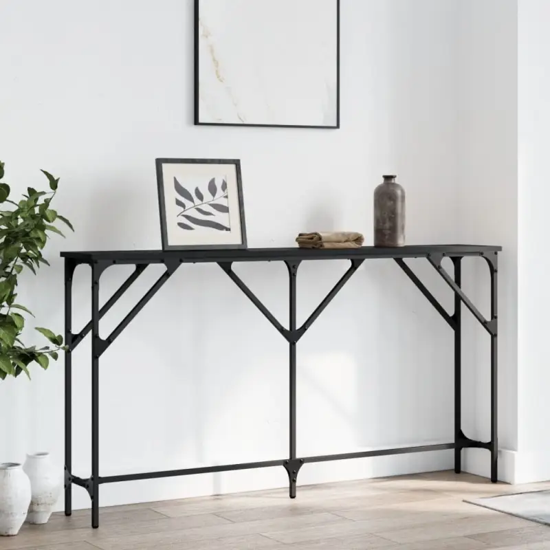 Bijzettafels met bewerkt hout en metalen frame voor elegante interieurs