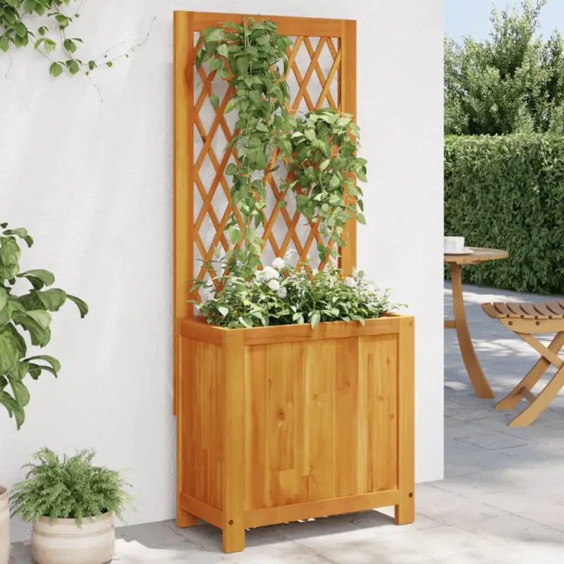 Bloempot met latwerk voor klimplanten van massief acaciahout