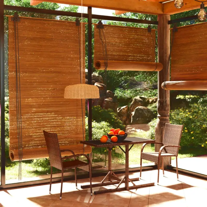 Bruin materiaal tuinset met gepoedercoat staal en weerbestendig PE-rattan