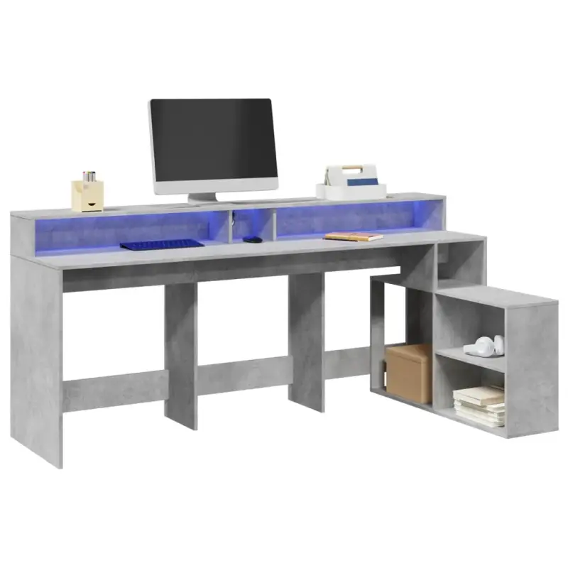 Bureau van bewerkt hout met opbergruimte en LED-verlichting