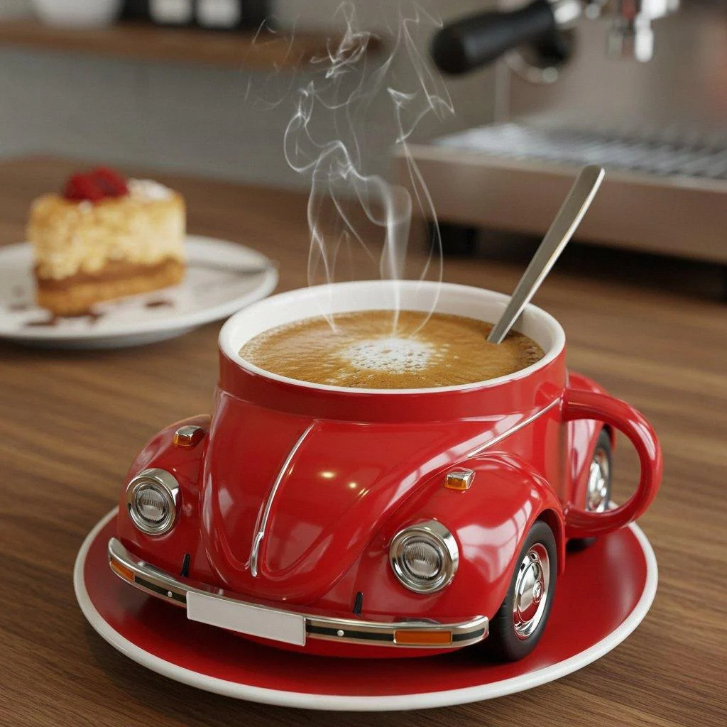 RetroAuto Keramische Koffiemok – Uniek 3D Design voor Koffie & Thee