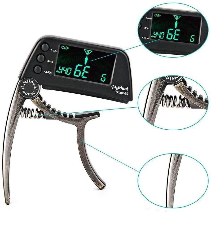 Capo & Tuner “TuneGrip” – 2-in-1 Gitaaraccessoire met LCD-scherm