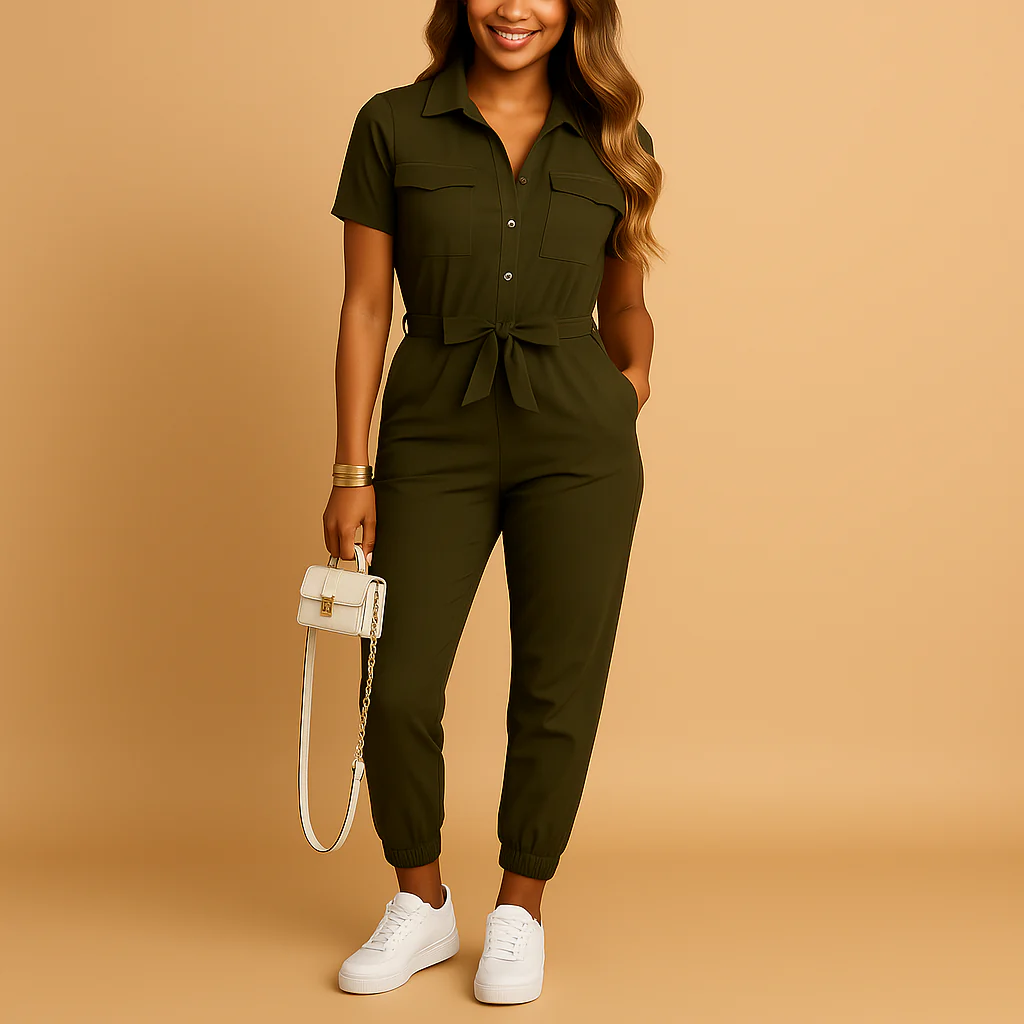 Elvira Elegante Dames Jumpsuit – Chique Eendelige Outfit met Knoopsluiting