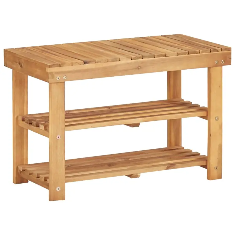 Compact schoenenrek van massief acaciahout met natuurlijke houtkleur
