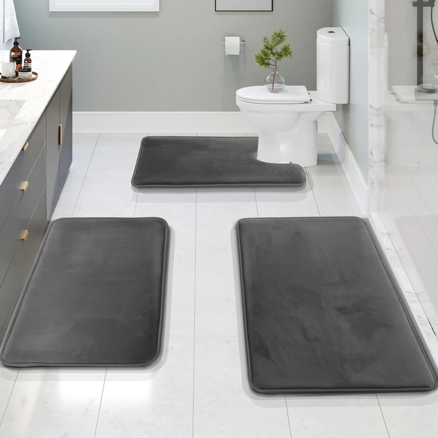 VelvaLuxe 3-delige Memoryfoam Badmatten Set – Antislip, Absorberend en Wasbaar