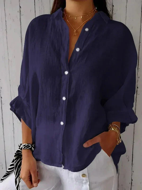 Damesblouse ElegantLinnen – V-hals & Strikdetail van Luchtige Linnenmix
