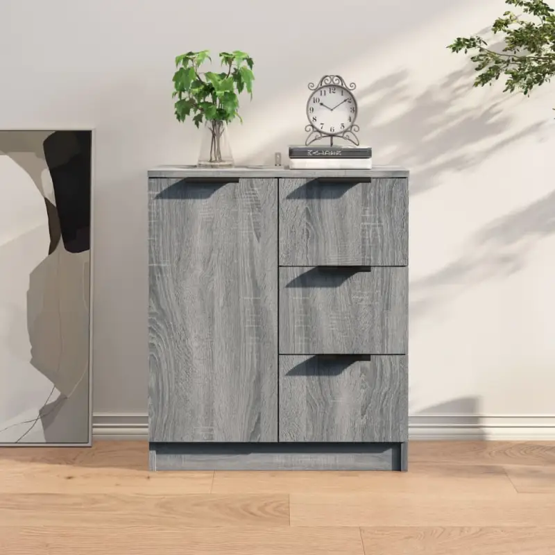 Dressoir in grijs sonoma eiken met bewerkt hout voor een moderne uitstraling
