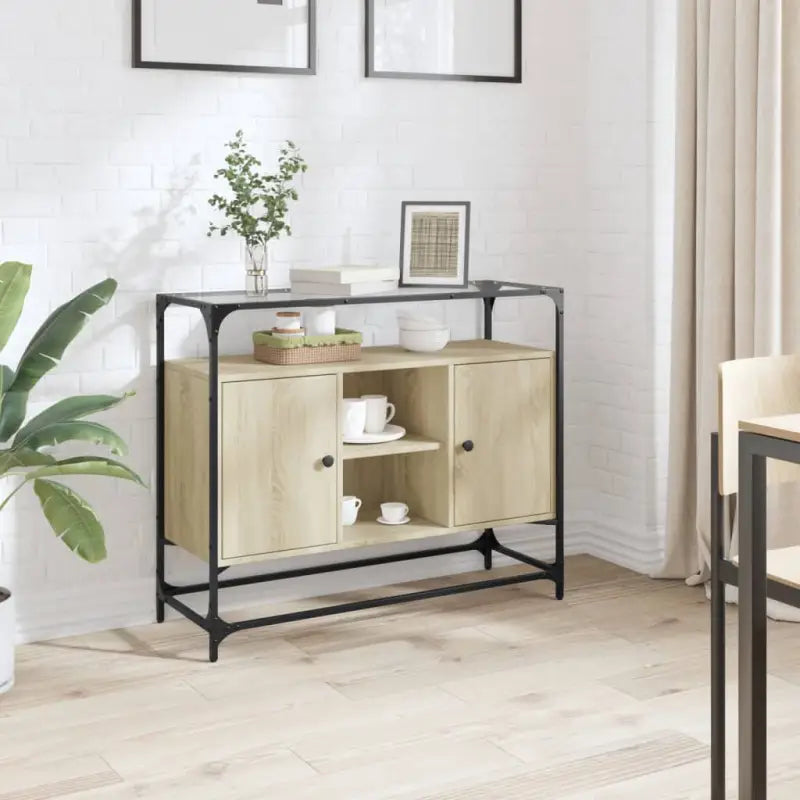 Dressoir met glazen blad en tijdloze uitstraling van duurzaam bewerkt hout