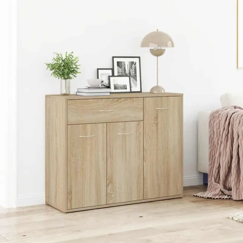 Dressoir met grote lade van bewerkt hout een minimalistisch ontwerp