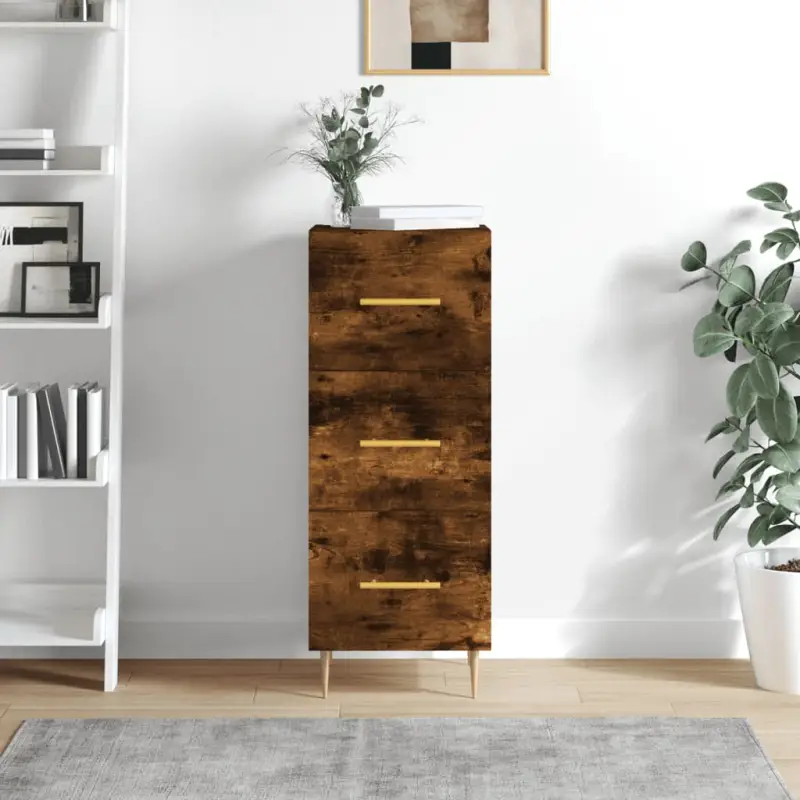 Dressoir met metalen poten in gerookt eiken van bewerkt hout