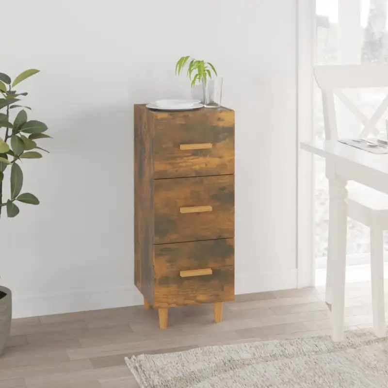 Dressoir van gerookt eiken met bewerkt hout en houten poten