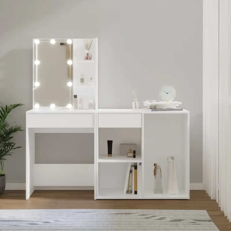 Eenvoudige LED-kaptafel met kastje van bewerkt hout voor de slaapkamer