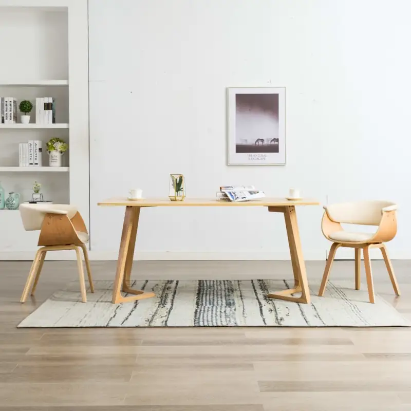 Eetkamerstoelen set met gebogen hout en eenvoudig te reinigen kunstleer