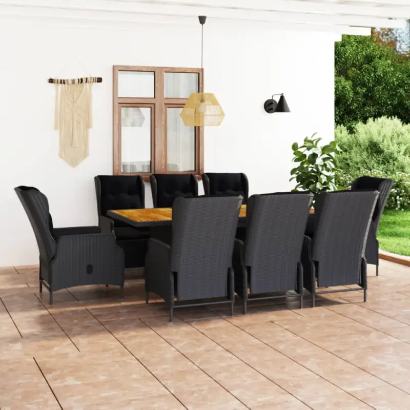 Eetset in poly rattan met comfortabele afmetingen stoelen voor buiten