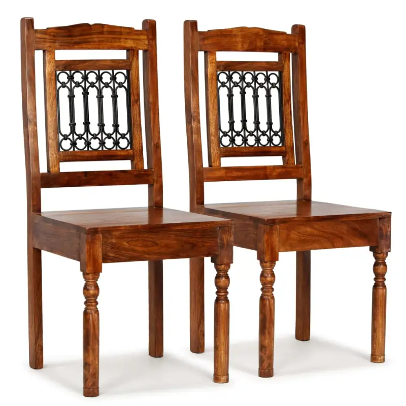 Eettafelstoelen set van 2 in massief acaciahout met honingkleurige afwerking
