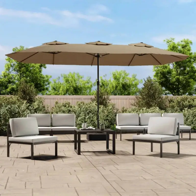 Elegante parasol met dubbel dak en LED-verlichting voor vlakke ondergrond