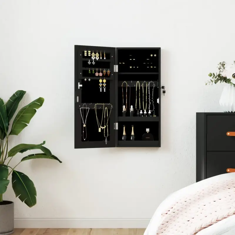 Elegante sieradenkast met spiegel en bewerkt hout