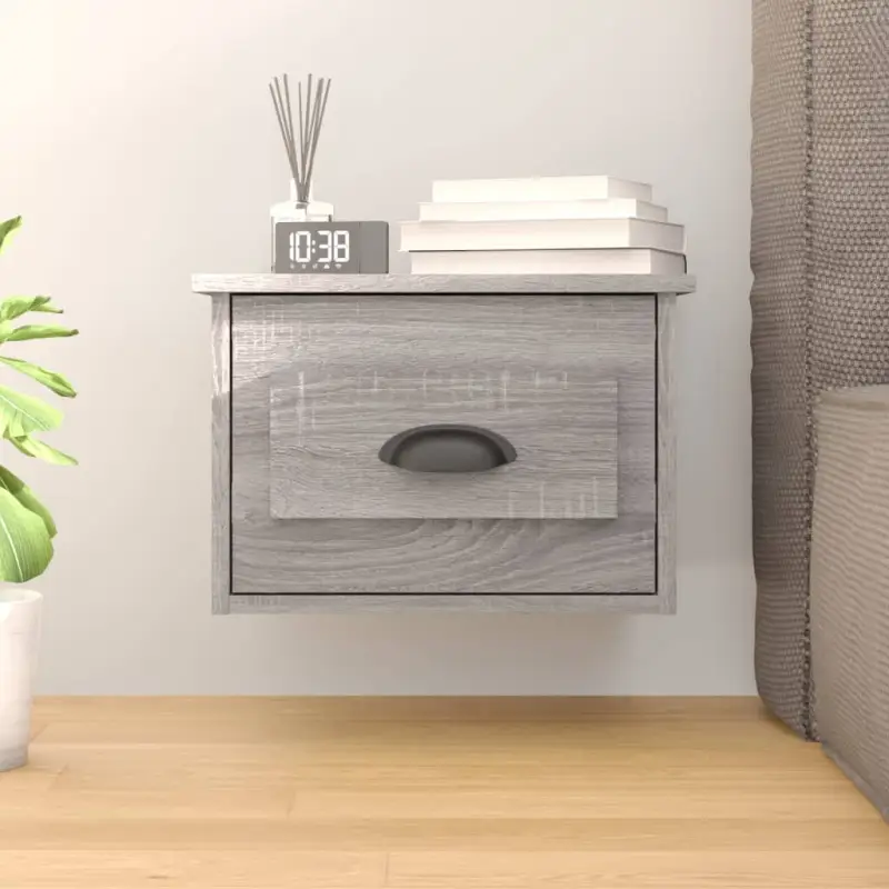 Elegante wandgemonteerde nachtkastje in grijs sonoma eiken design