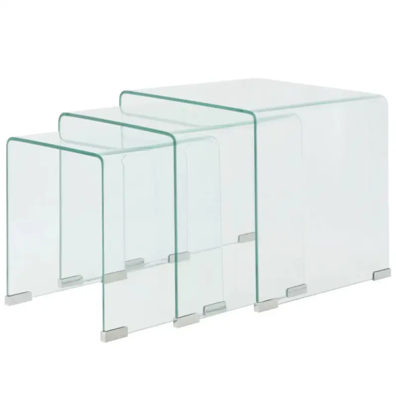 Elkaar passende tafeltjes met gehard veiligheidsglas voor compacte ruimtes