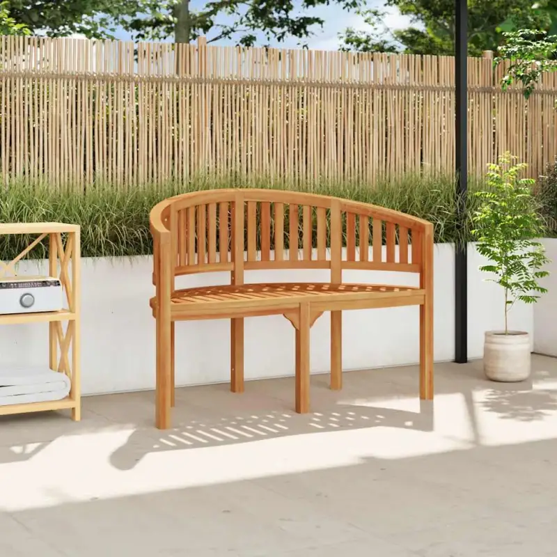 Fijn geschuurd houten tuinbank in bananenvorm voor terras en tuin