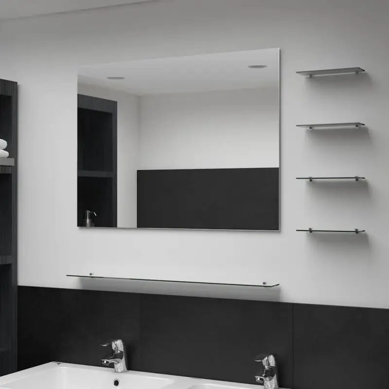 Gepolijste wandspiegel met schappen en gehard glas voor badkamer of woonkamer