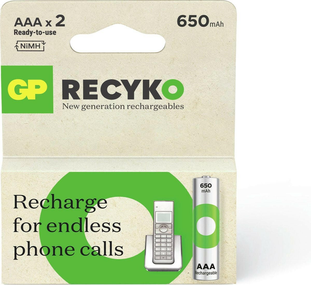 GP ReCyko Rechargeable AAA Batterijen 650mAh 2-Pack