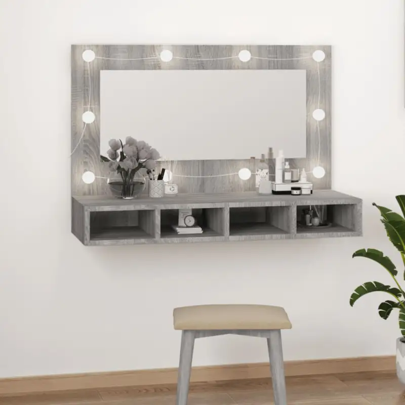 Grijs Sonoma badkamerkaptafel met LED-verlichting en spiegelkast