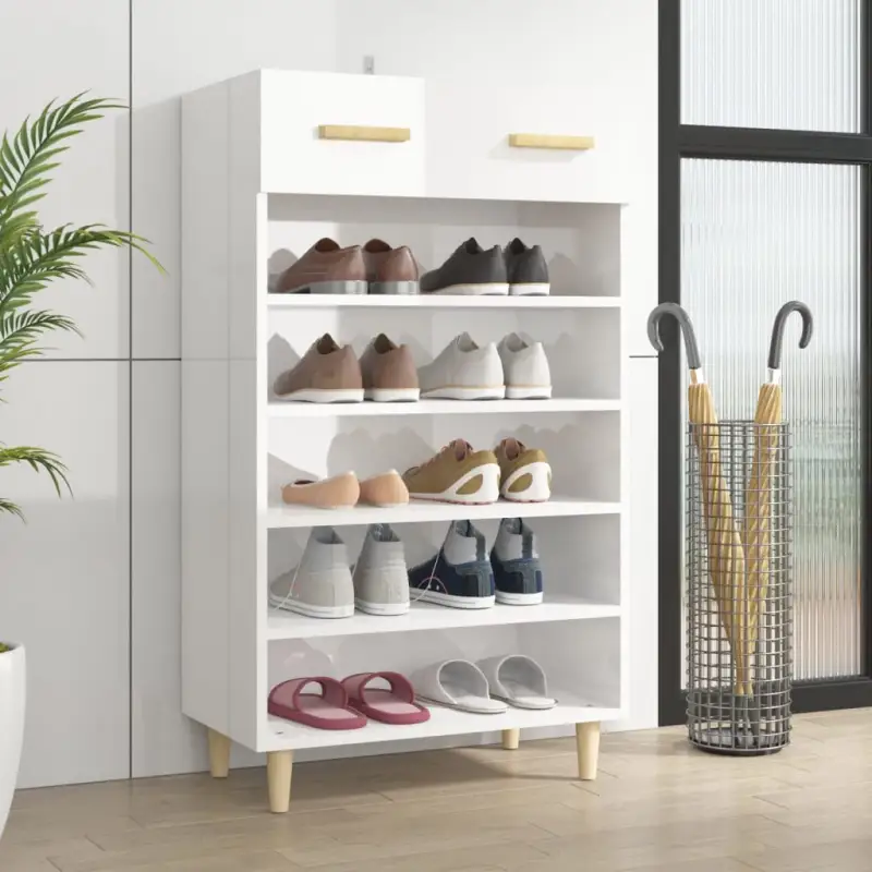 Hoogglans wit schoenenkast van bewerkt hout in Scandinavisch design