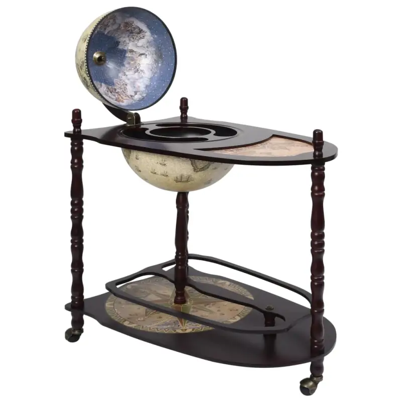 Houten globebar wijnkast met draaibare bar en opbergruimte