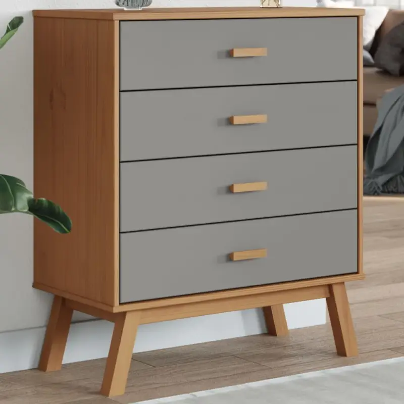 Houten ladekast met massief grenenhout en houten poten