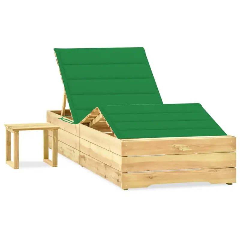 Houten Loungebed met Kussen en Tafeltje voor Buiten