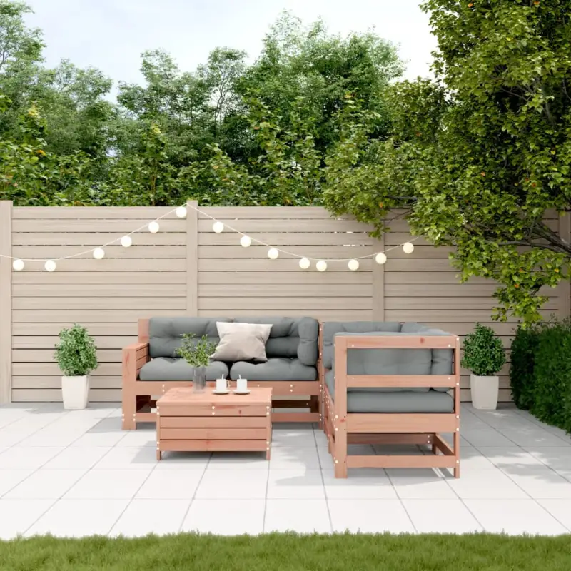 Houten loungeset in massief douglashout met modulair ontwerp