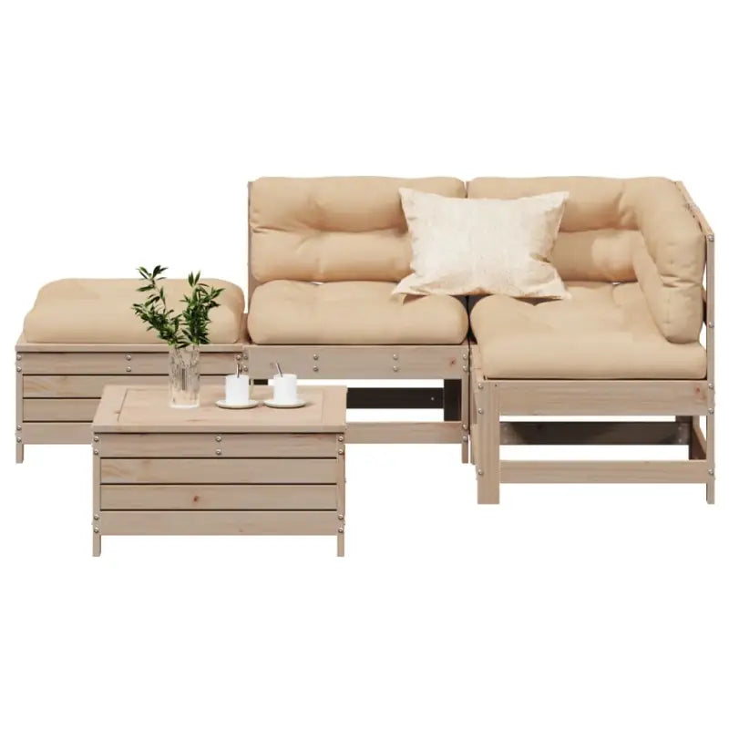 Houten loungeset van massief grenenhout met gelat ontwerp en modulair design