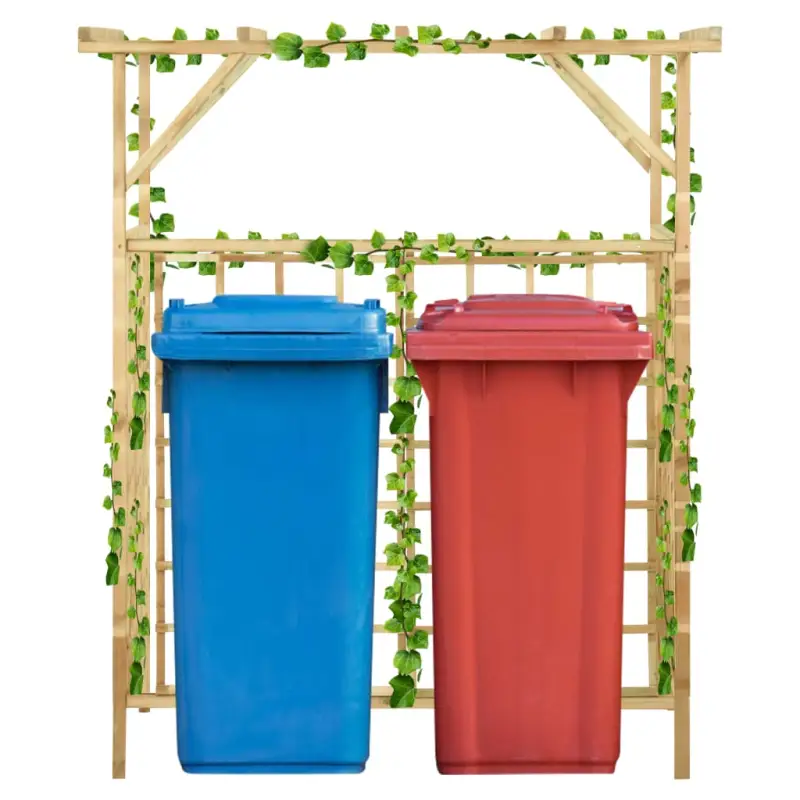 Houten pergola voor 2 containers van groen geïmpregneerd grenenhout
